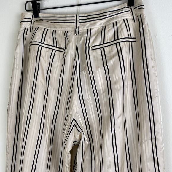 FRAME Silk Safari Pants Size 12 Cream Black Striped Jacquard Wide Leg Career - Picture 11 of 16